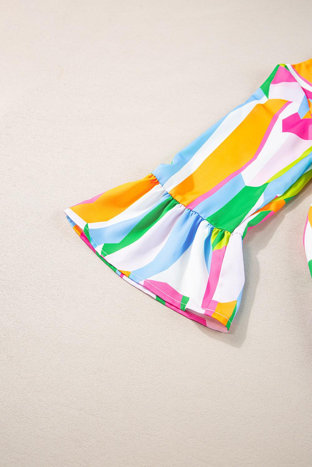 Abstracte Print Jurk met Ruches en V-Hals - Mini Dresses - Jurkjes.co