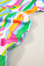 Abstracte Print Jurk met Ruches en V-Hals - Mini Dresses - Jurkjes.co