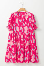 Abstracte Print Puff Mouw Mini Jurk - Mini Dresses - Jurkjes.co