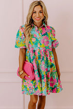 Babydoll Jurk met Kraag en Pofmouwen - Floral Dresses - Jurkjes.co