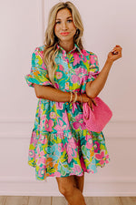 Babydoll Jurk met Kraag en Pofmouwen - Floral Dresses - Jurkjes.co