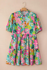 Babydoll Jurk met Kraag en Pofmouwen - Floral Dresses - Jurkjes.co