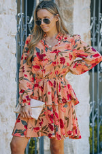 Bloemenjurk met Frivole Kraag en Lange Mouw - Floral Dresses - Jurkjes.co