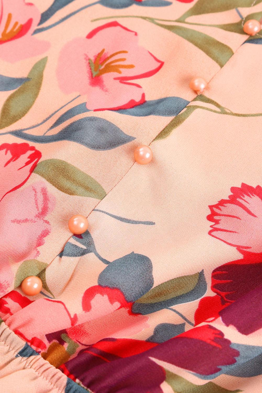 Bloemenjurk met Frivole Kraag en Lange Mouw - Floral Dresses - Jurkjes.co