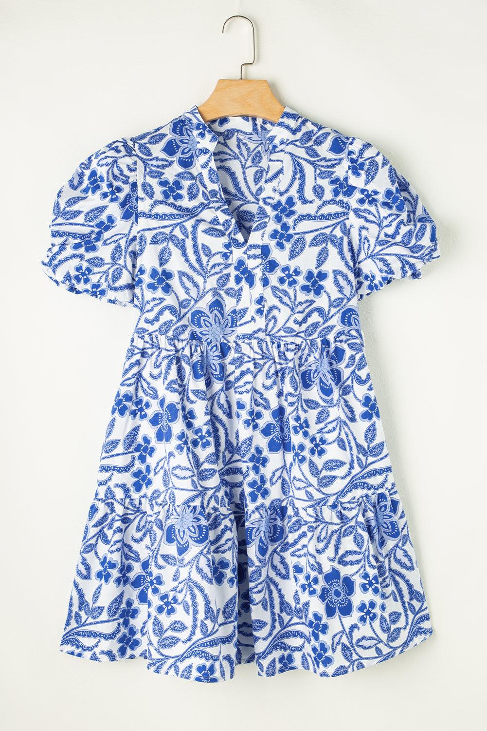 Bloemenprint Jurk met Pofmouwen en Lagen - Mini Dresses - Jurkjes.co