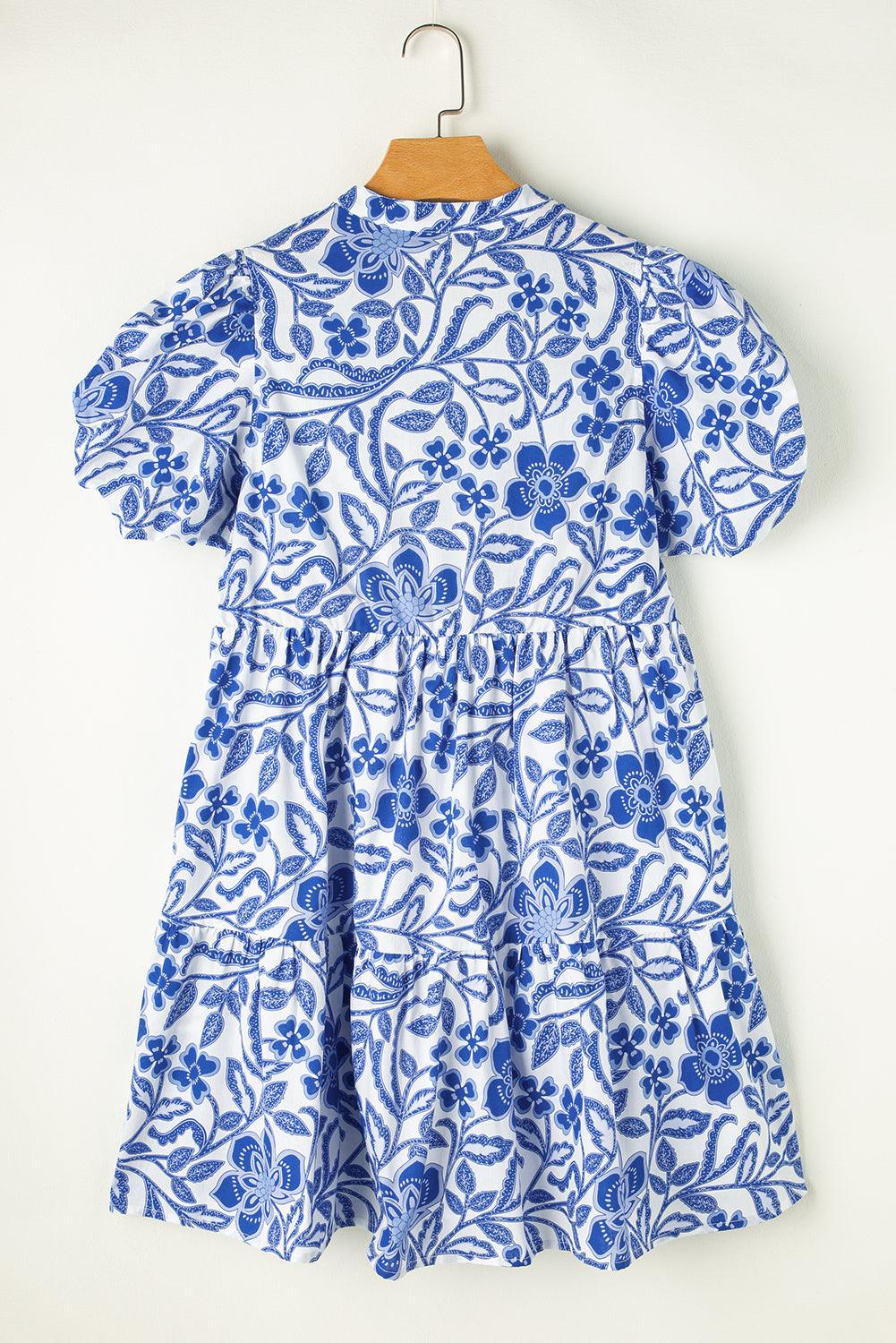 Bloemenprint Jurk met Pofmouwen en Lagen - Mini Dresses - Jurkjes.co