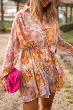 Bloemenprint Mini Jurk met Knoopsluiting en Ruches - Floral Dresses - Jurkjes.co