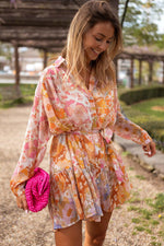 Bloemenprint Mini Jurk met Knoopsluiting en Ruches - Floral Dresses - Jurkjes.co