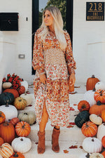 Bloemenprint Ruffle Midi Jurk met Lange Mouwen - Floral Dresses - Jurkjes.co