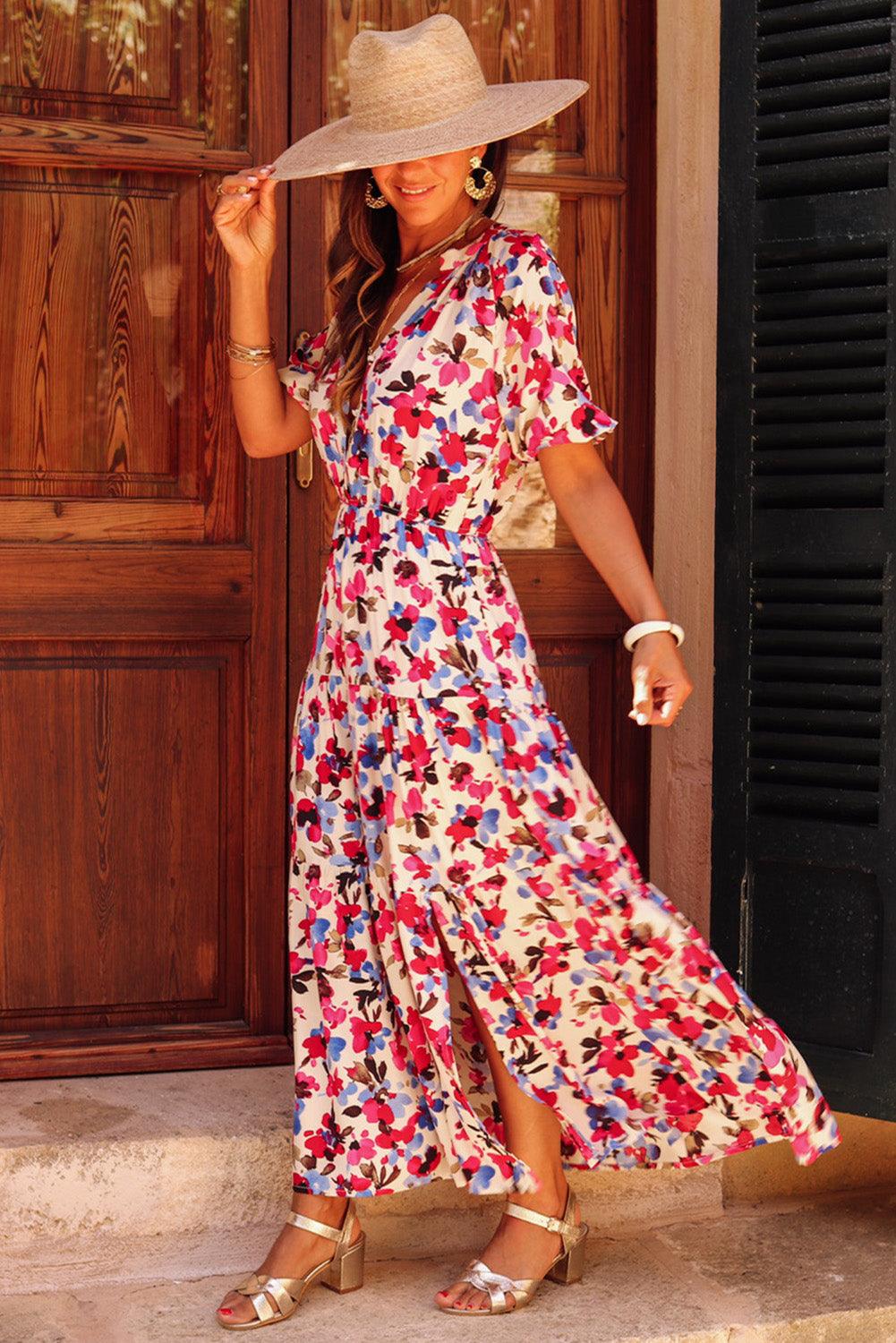 Bloemrijke Maxi-Jurk met Knoopsluiting - Floral Dresses - Jurkjes.co