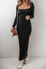 Bodycon Maxi Jurk met Lange Mouw en Vierkante Hals - Bodycon Dresses - Jurkjes.co