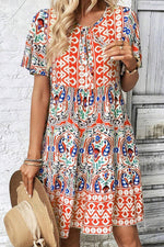 Boheemse Jurk met Strik en Ruches - Mini Dresses - Jurkjes.co