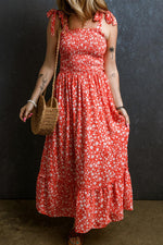 Boho Bloemenjurk met Smoklijf en Strikbanden - Maxi Dresses - Jurkjes.co