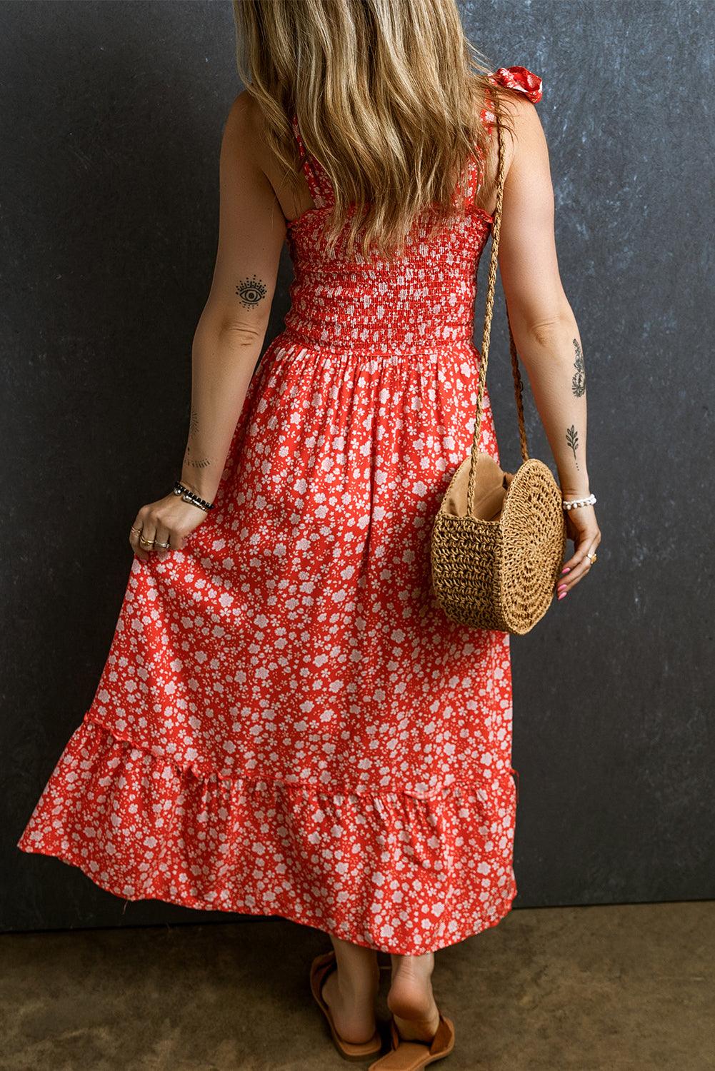 Boho Bloemenjurk met Smoklijf en Strikbanden - Maxi Dresses - Jurkjes.co