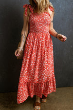 Boho Bloemenjurk met Smoklijf en Strikbanden - Maxi Dresses - Jurkjes.co