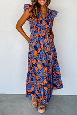 Boho Bloemenjurk met V-hals en Ruches - Maxi Dresses - Jurkjes.co