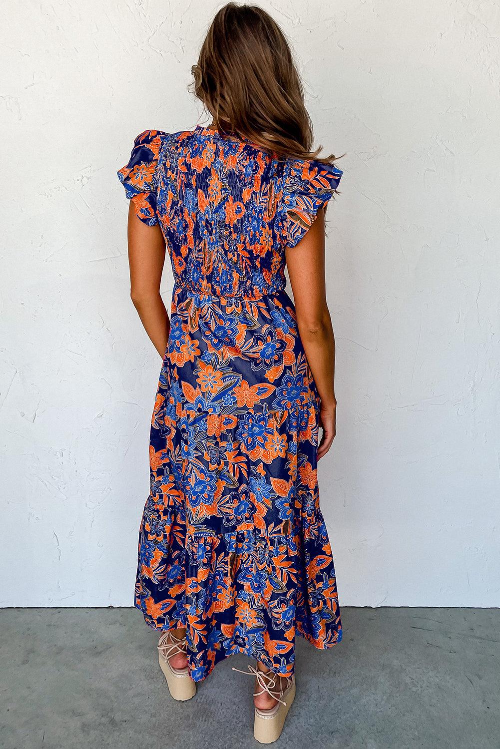 Boho Bloemenjurk met V-hals en Ruches - Maxi Dresses - Jurkjes.co
