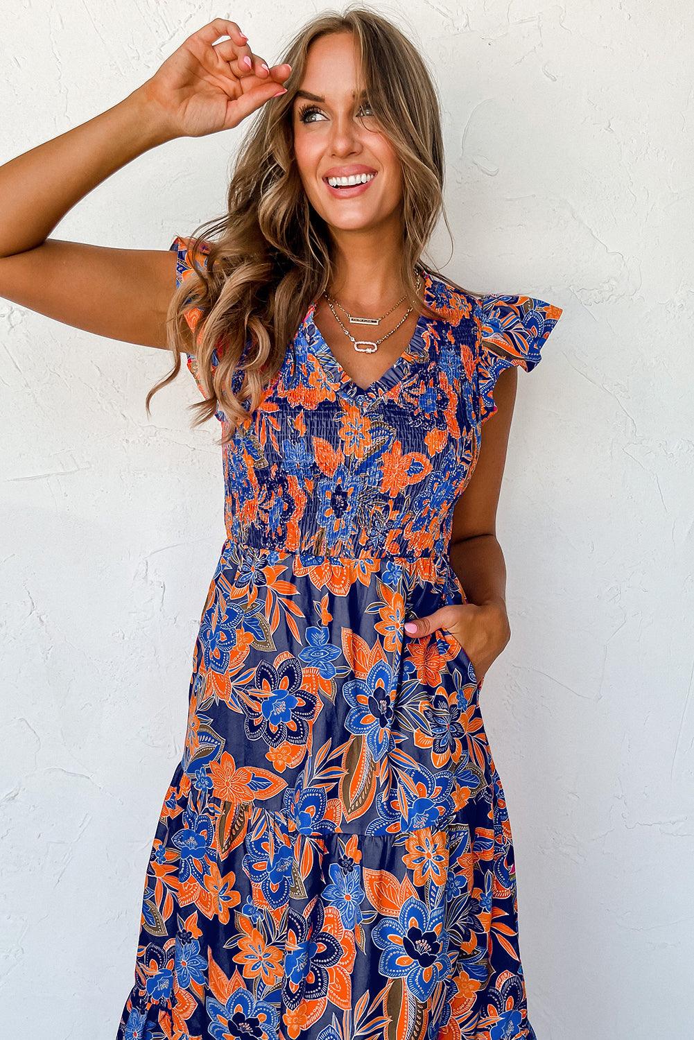 Boho Bloemenjurk met V-hals en Ruches - Maxi Dresses - Jurkjes.co