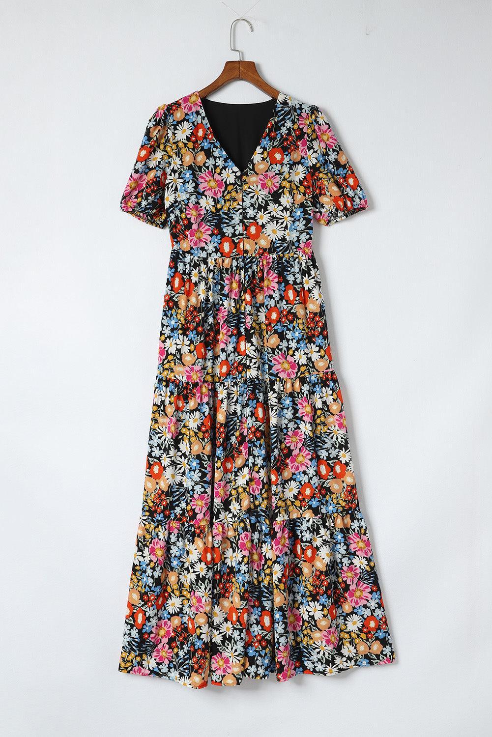 Boho Bloemenpatroon Maxi Jurk met Korte Mouwen - Maxi Dresses - Jurkjes.co