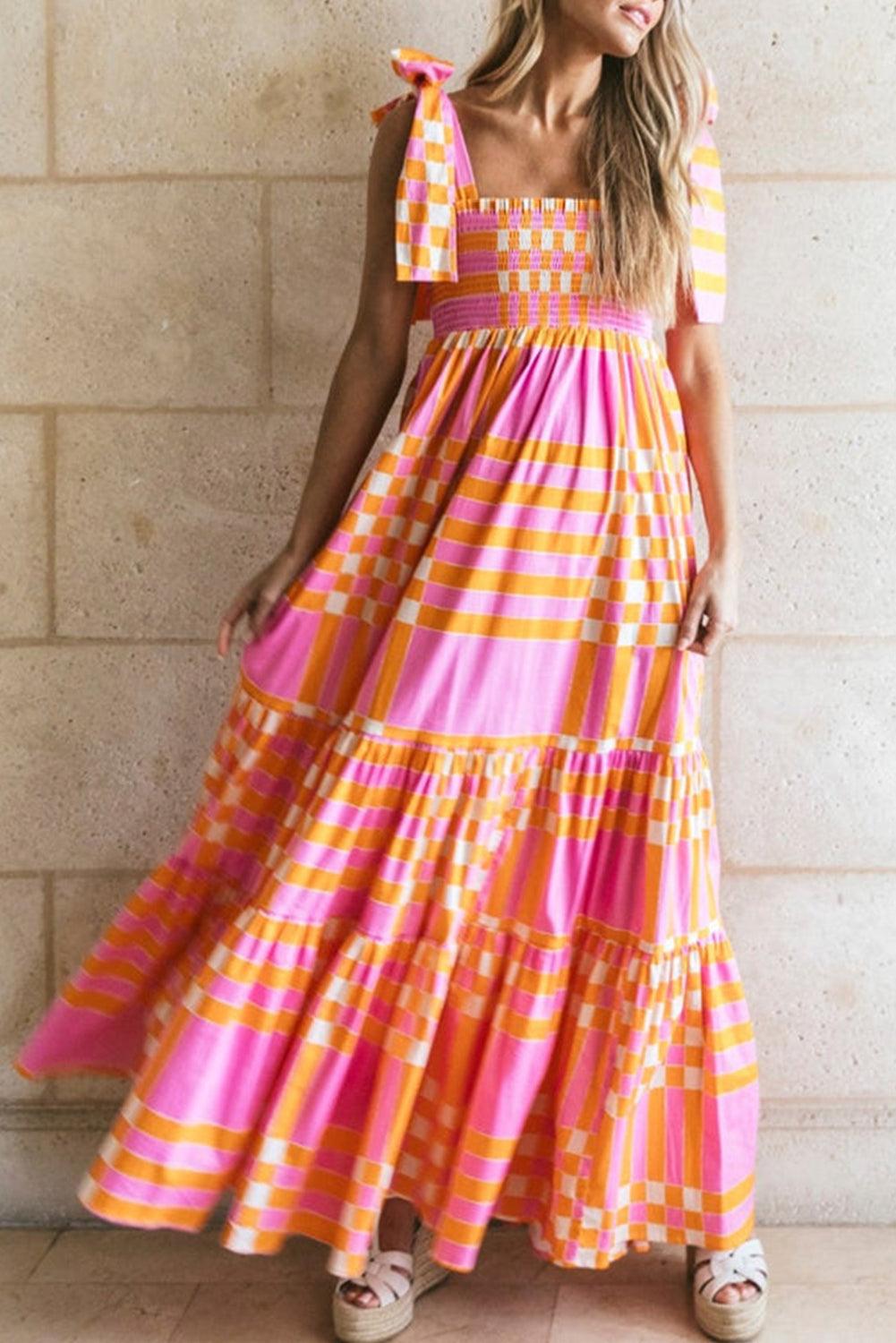 Boho Gingham Maxi Jurk met Strikbandjes - Maxi Dresses - Jurkjes.co