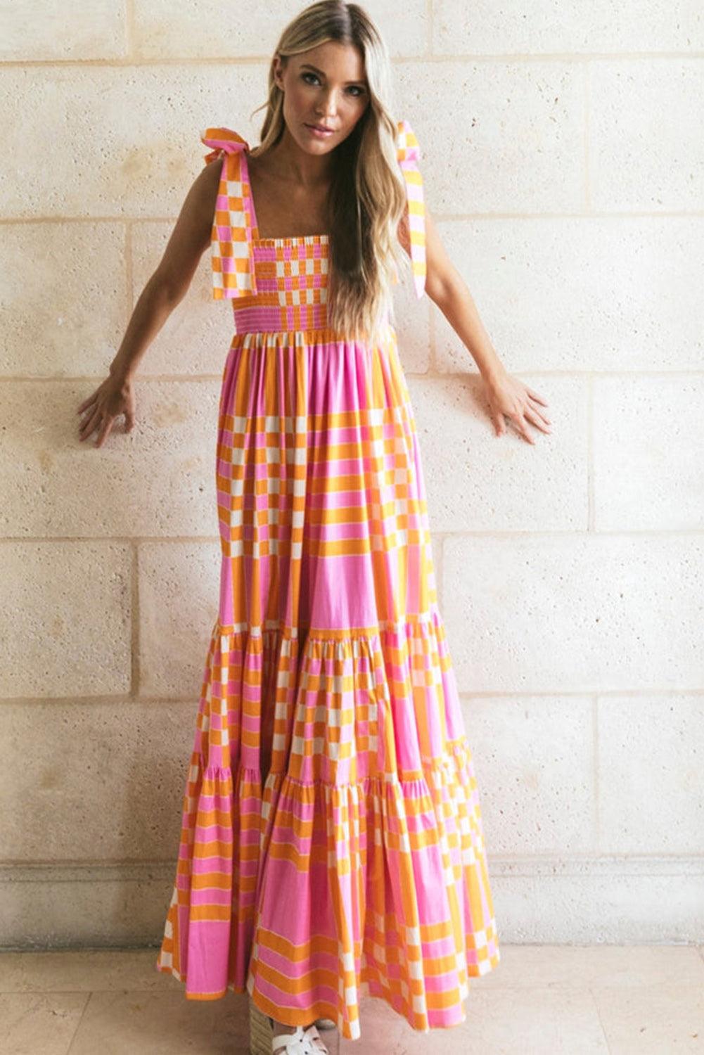 Boho Gingham Maxi Jurk met Strikbandjes - Maxi Dresses - Jurkjes.co
