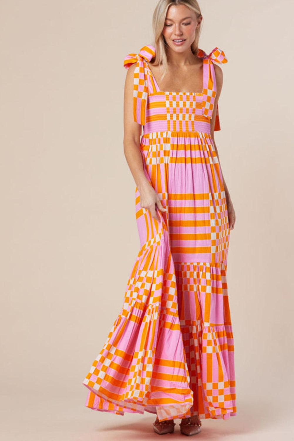 Boho Gingham Maxi Jurk met Strikbandjes - Maxi Dresses - Jurkjes.co