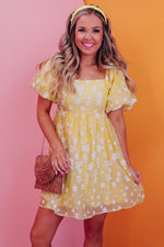 Boho Jacquard Mini-Jurk met Pofmouwen - Floral Dresses - Jurkjes.co