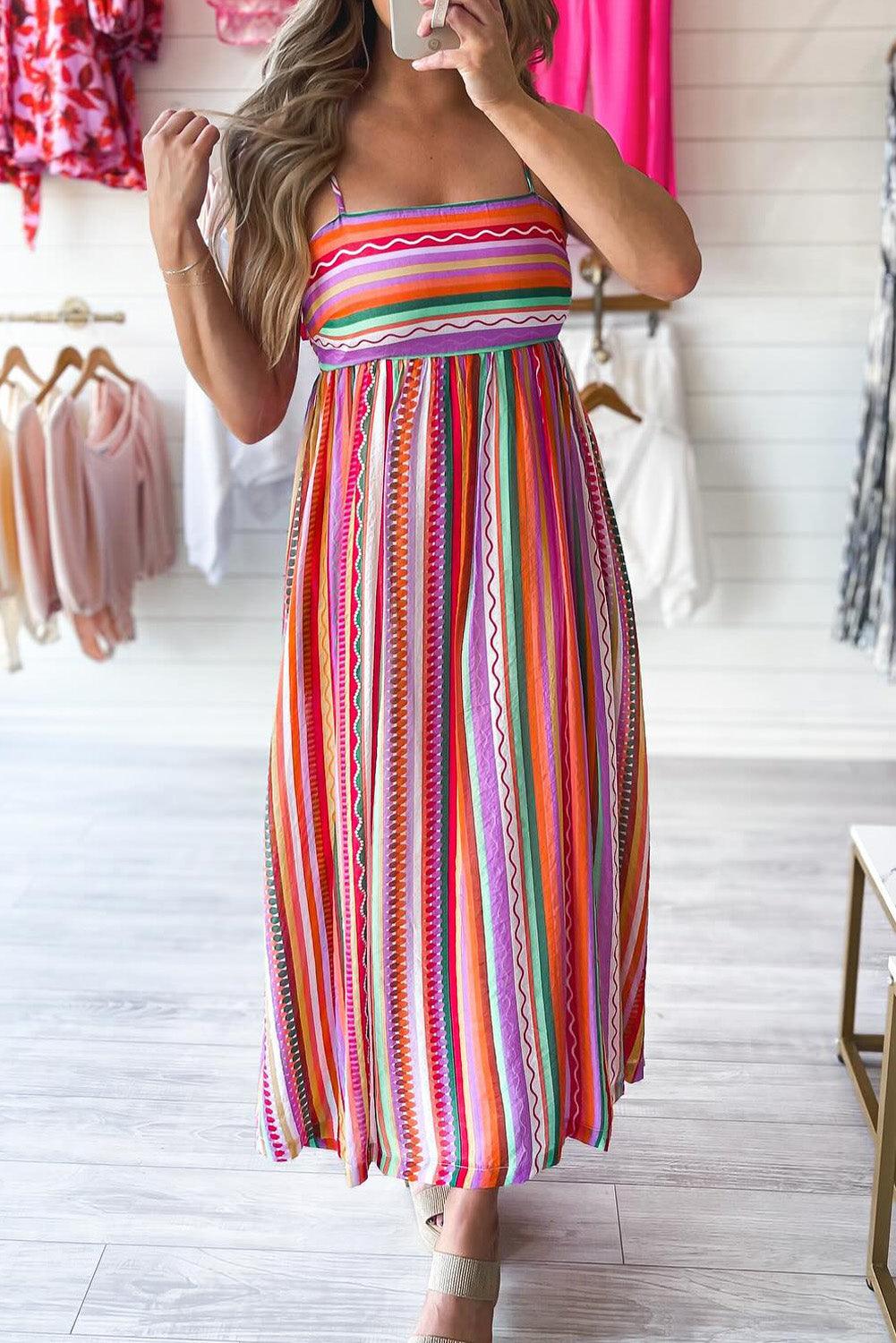 Boho Maxi Jurk met Dunne Bandjes en Smocked Rug - Maxi Dresses - Jurkjes.co