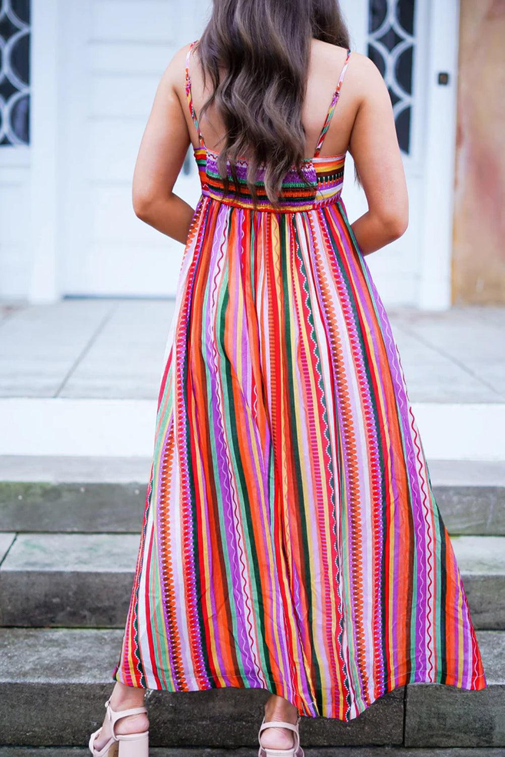 Boho Maxi Jurk met Dunne Bandjes en Smocked Rug - Maxi Dresses - Jurkjes.co
