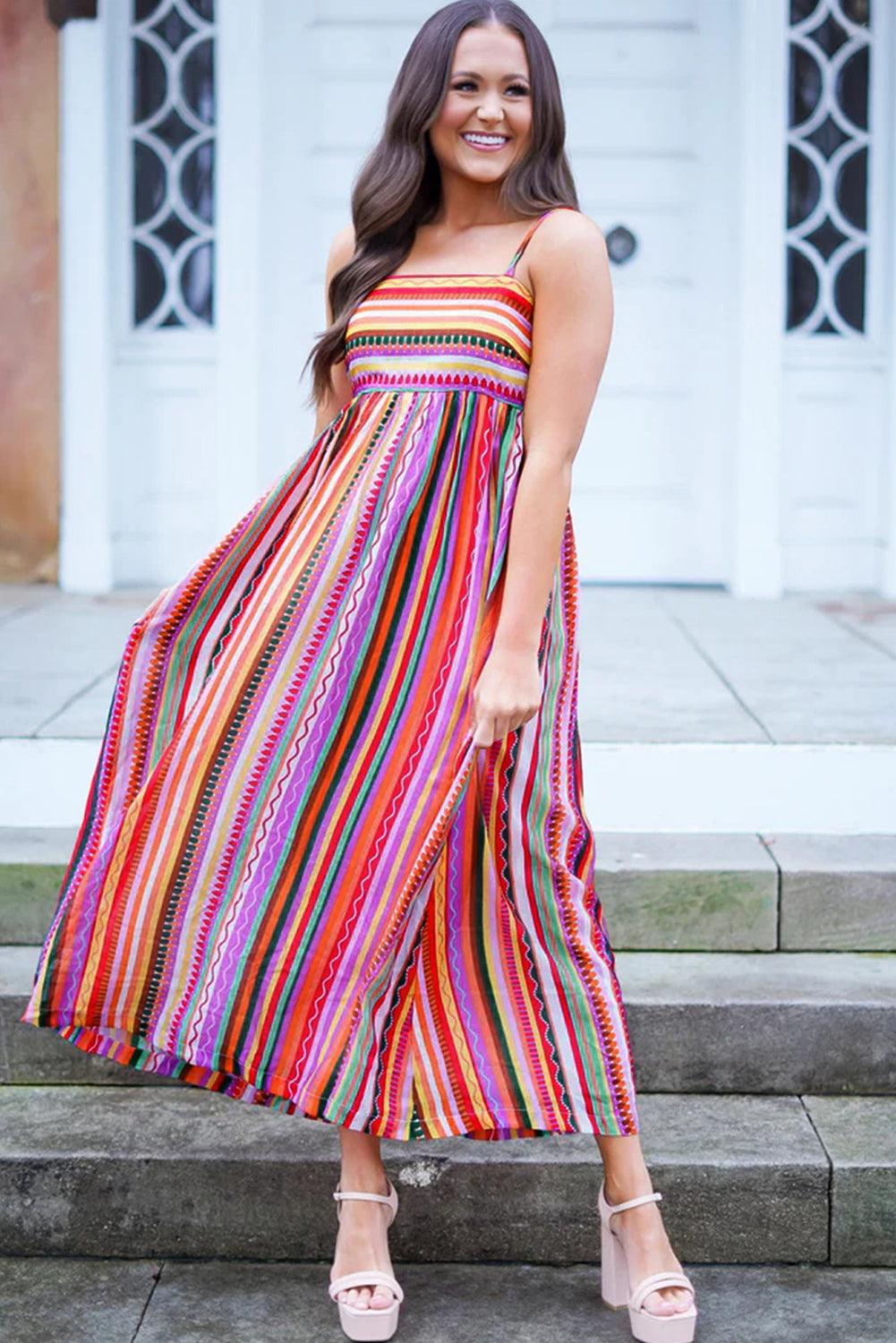 Boho Maxi Jurk met Dunne Bandjes en Smocked Rug - Maxi Dresses - Jurkjes.co