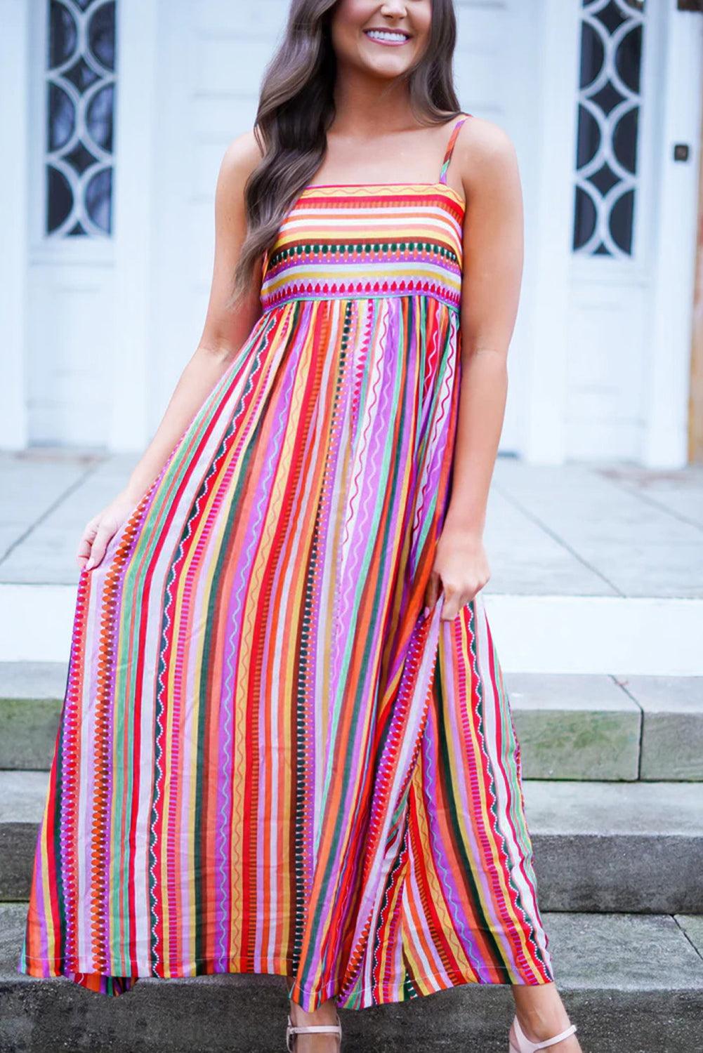 Boho Maxi Jurk met Dunne Bandjes en Smocked Rug - Maxi Dresses - Jurkjes.co