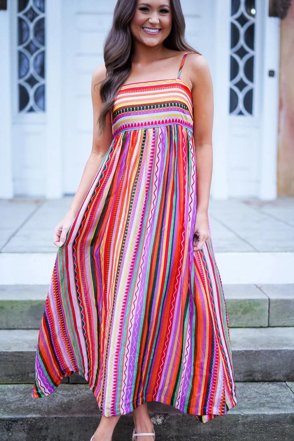 Boho Maxi Jurk met Dunne Bandjes en Smocked Rug - Maxi Dresses - Jurkjes.co