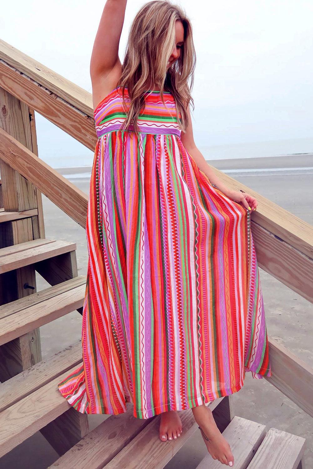 Boho Maxi Jurk met Dunne Bandjes en Smocked Rug - Maxi Dresses - Jurkjes.co