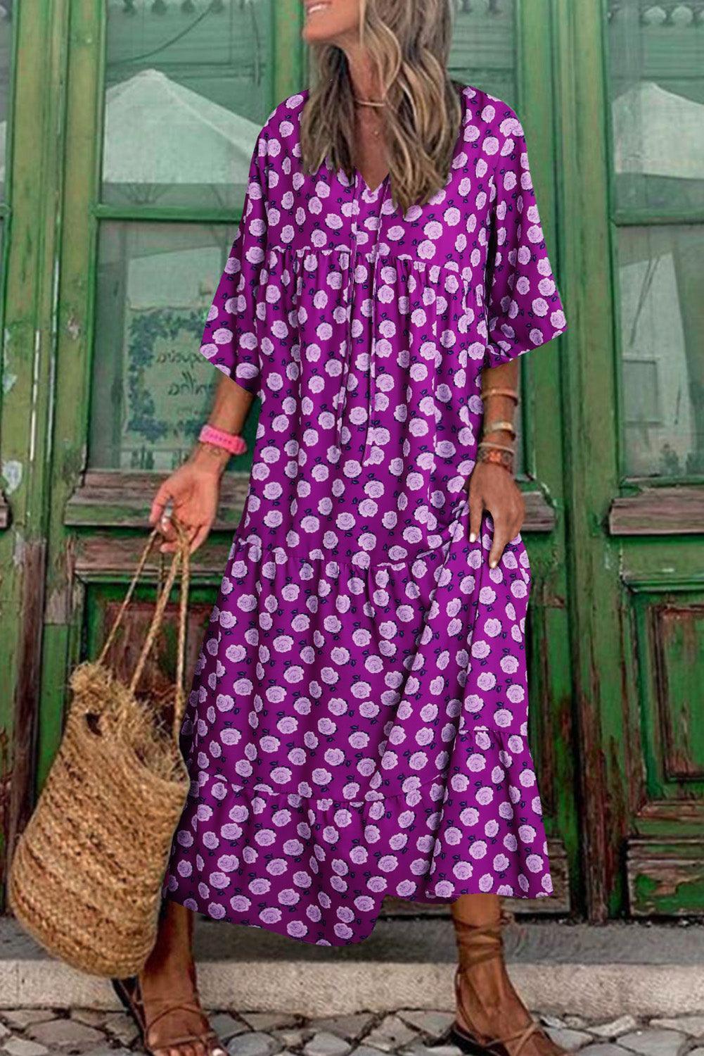 Boho Maxi-Jurk met Pofmouwen - Maxi Dresses - Jurkjes.co