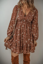Boho Mini Jurk met Ruches en Puff Mouwen - Floral Dresses - Jurkjes.co