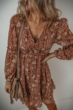 Boho Mini Jurk met Ruches en Puff Mouwen - Floral Dresses - Jurkjes.co