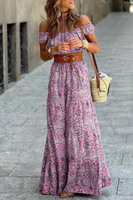 Boho Paisley Off Shoulder Maxi Jurk - Floral Dresses - Jurkjes.co