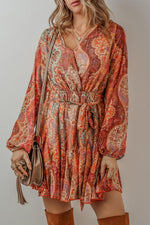 Boho Paisley Print Mini Jurk met Lange Mouwen - Mini Dresses - Jurkjes.co