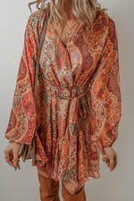 Boho Paisley Print Mini Jurk met Lange Mouwen - Mini Dresses - Jurkjes.co