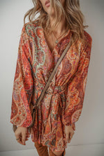 Boho Paisley Print Mini Jurk met Lange Mouwen - Mini Dresses - Jurkjes.co