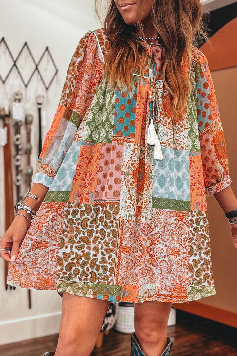 Chiffon Jurk met Paisley Patchwork - Mini Dresses - Jurkjes.co