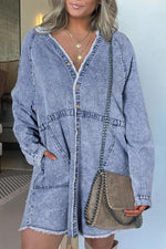Denim Jurk met Lange Mouwen en Knoopsluiting - Mini Dresses - Jurkjes.co