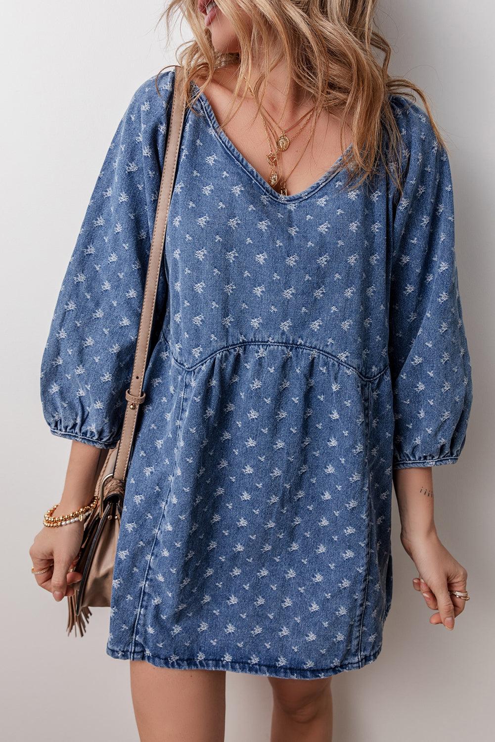 Denim Jurk met Open Rug en Losse Pasvorm - Mini Dresses - Jurkjes.co