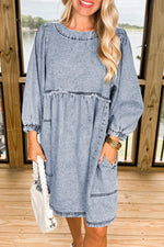 Denim Mini Jurk Hoge Taille en Losse Pasvorm - Mini Dresses - Jurkjes.co