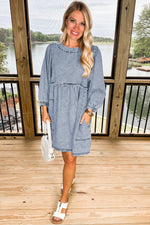 Denim Mini Jurk Hoge Taille en Losse Pasvorm - Mini Dresses - Jurkjes.co