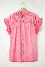 Denim Mini Jurk met Knopen en Korte Ruches Mouw - Mini Dresses - Jurkjes.co