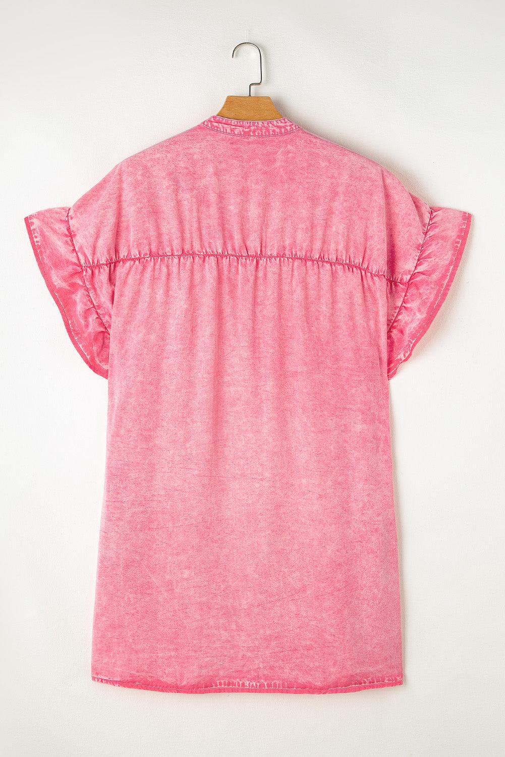 Denim Mini Jurk met Knopen en Korte Ruches Mouw - Mini Dresses - Jurkjes.co