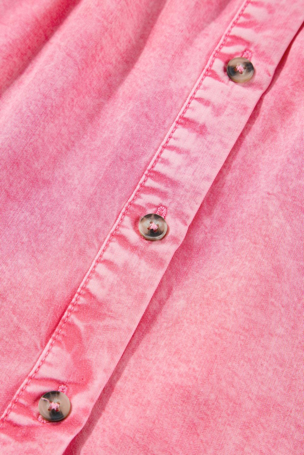 Denim Mini Jurk met Knopen en Korte Ruches Mouw - Mini Dresses - Jurkjes.co
