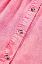Denim Mini Jurk met Knopen en Korte Ruches Mouw - Mini Dresses - Jurkjes.co
