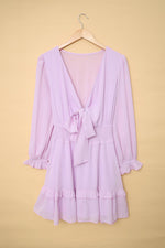 Diepe V-Hals Lantaarnmouw Mini Jurk - Mini Dresses - Jurkjes.co